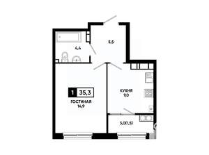 1-к квартира, вторичка, 35м2, 17/24 этаж