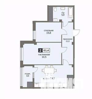 2-к квартира, строящийся дом, 61м2, 11/12 этаж