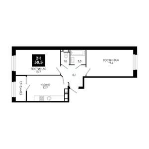 2-к квартира, вторичка, 60м2, 15/24 этаж