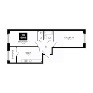 2-к квартира, вторичка, 60м2, 2/24 этаж