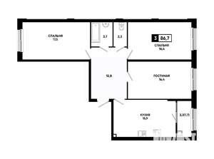 3-к квартира, вторичка, 87м2, 2/14 этаж