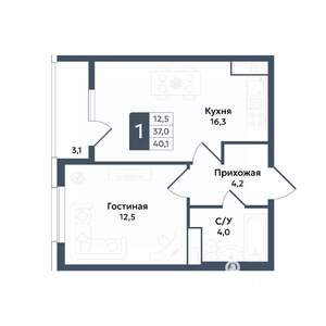 1-к квартира, вторичка, 40м2, 6/20 этаж