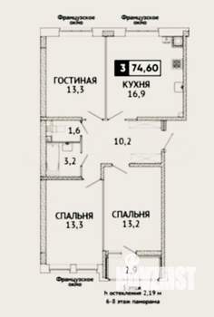 3-к квартира, вторичка, 75м2, 17/21 этаж