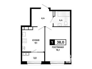 1-к квартира, вторичка, 38м2, 14/19 этаж