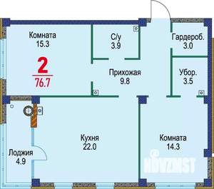 2-к квартира, строящийся дом, 77м2, 3/16 этаж