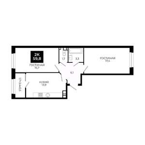 2-к квартира, вторичка, 60м2, 12/24 этаж