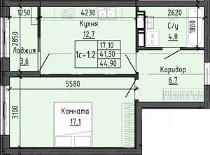 1-к квартира, вторичка, 45м2, 4/25 этаж