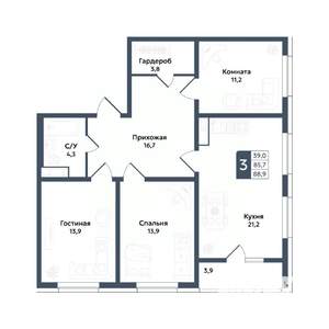 3-к квартира, вторичка, 89м2, 9/20 этаж