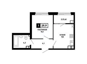 1-к квартира, вторичка, 30м2, 4/24 этаж