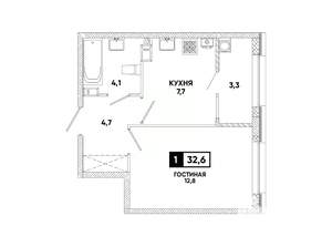 1-к квартира, вторичка, 33м2, 10/12 этаж