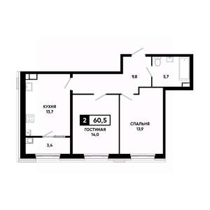 2-к квартира, вторичка, 61м2, 6/18 этаж