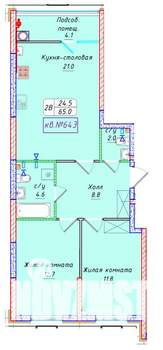 2-к квартира, вторичка, 65м2, 2/22 этаж
