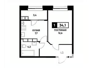 1-к квартира, вторичка, 34м2, 17/22 этаж