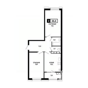2-к квартира, вторичка, 67м2, 19/20 этаж