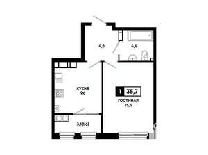 1-к квартира, вторичка, 36м2, 14/24 этаж
