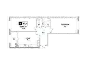 2-к квартира, вторичка, 64м2, 14/16 этаж