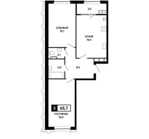 2-к квартира, строящийся дом, 66м2, 19/21 этаж