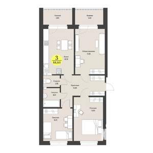 3-к квартира, строящийся дом, 90м2, 1/12 этаж