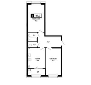 2-к квартира, вторичка, 67м2, 2/20 этаж