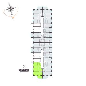 2-к квартира, вторичка, 66м2, 6/19 этаж