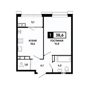 1-к квартира, вторичка, 39м2, 13/20 этаж