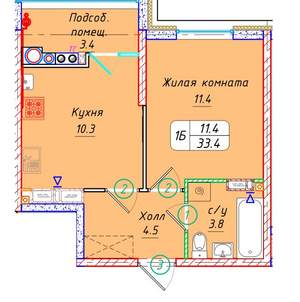 1-к квартира, вторичка, 33м2, 20/21 этаж