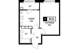 1-к квартира, вторичка, 38м2, 12/22 этаж