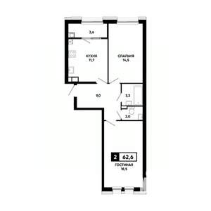 2-к квартира, вторичка, 63м2, 11/16 этаж