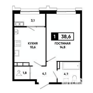 1-к квартира, строящийся дом, 39м2, 13/21 этаж