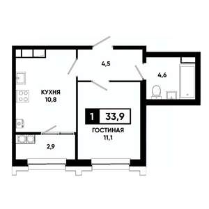 1-к квартира, вторичка, 34м2, 19/21 этаж