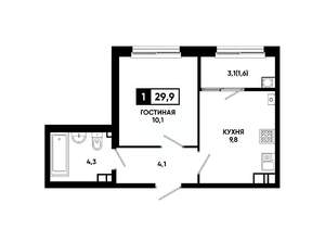 1-к квартира, вторичка, 30м2, 3/24 этаж