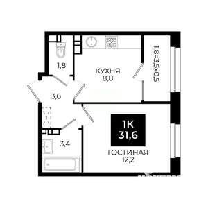 1-к квартира, вторичка, 32м2, 9/24 этаж