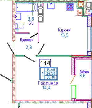 1-к квартира, вторичка, 38м2, 7/12 этаж