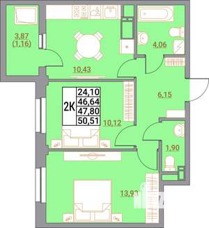 2-к квартира, вторичка, 51м2, 19/21 этаж