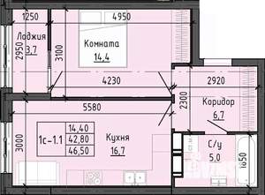 1-к квартира, строящийся дом, 46м2, 11/25 этаж