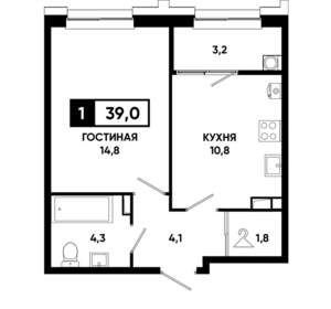 1-к квартира, вторичка, 39м2, 8/21 этаж