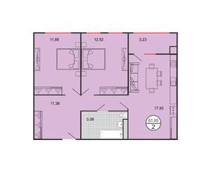 2-к квартира, строящийся дом, 62м2, 2/6 этаж