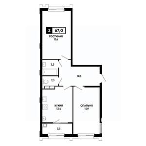 2-к квартира, вторичка, 67м2, 11/21 этаж