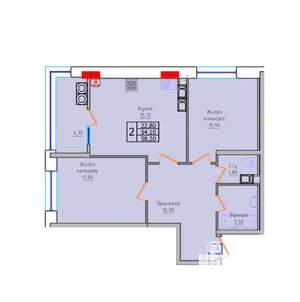 2-к квартира, строящийся дом, 58м2, 13/18 этаж