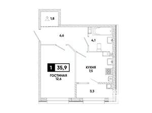 1-к квартира, вторичка, 36м2, 7/12 этаж