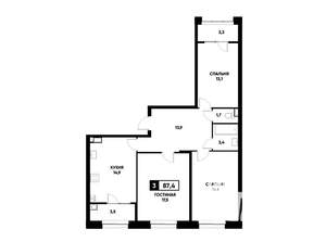 3-к квартира, вторичка, 87м2, 3/20 этаж