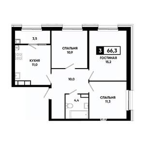 3-к квартира, вторичка, 66м2, 12/16 этаж