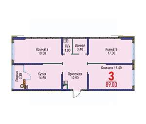 3-к квартира, вторичка, 89м2, 12/19 этаж