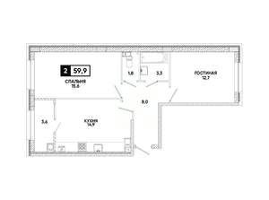 2-к квартира, вторичка, 60м2, 4/12 этаж