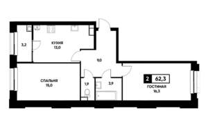 2-к квартира, вторичка, 62м2, 11/22 этаж