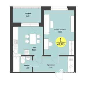 1-к квартира, вторичка, 44м2, 12/12 этаж