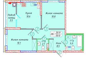 2-к квартира, вторичка, 50м2, 8/21 этаж