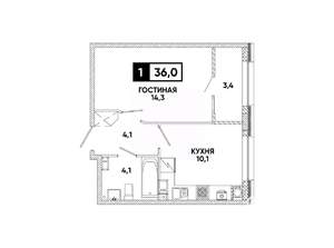 1-к квартира, вторичка, 36м2, 6/16 этаж