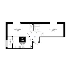2-к квартира, вторичка, 60м2, 13/24 этаж
