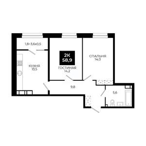 2-к квартира, вторичка, 59м2, 23/24 этаж